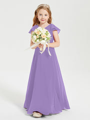 Delicate Chiffon Junior Bridesmaid Gown Flutter Sleeves V-neck Tahiti