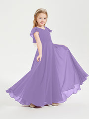 Delicate Chiffon Junior Bridesmaid Gown Flutter Sleeves V-neck Tahiti