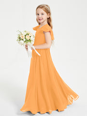 Delicate Chiffon Junior Bridesmaid Gown Flutter Sleeves V-neck Tangerine