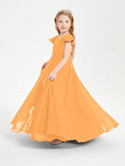 Delicate Chiffon Junior Bridesmaid Gown Flutter Sleeves V-neck Tangerine