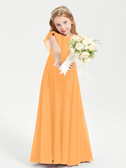 Delicate Chiffon Junior Bridesmaid Gown Flutter Sleeves V-neck Tangerine