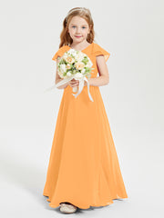 Delicate Chiffon Junior Bridesmaid Gown Flutter Sleeves V-neck Tangerine