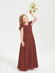 Delicate Chiffon Junior Bridesmaid Gown Flutter Sleeves V-neck Terracotta