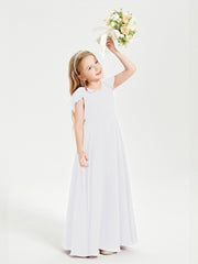Delicate Chiffon Junior Bridesmaid Gown Flutter Sleeves V-neck White