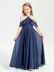 Off the Shoulder Long Junior Bridesmaid Dresses Stormy