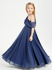 Off the Shoulder Long Junior Bridesmaid Dresses Stormy