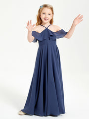 Off the Shoulder Long Junior Bridesmaid Dresses Stormy