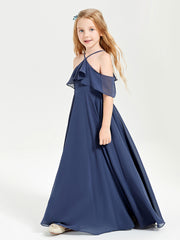 Off the Shoulder Long Junior Bridesmaid Dresses Stormy