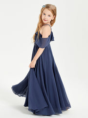Off the Shoulder Long Junior Bridesmaid Dresses Stormy