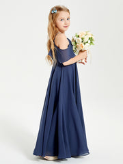 Off the Shoulder Long Junior Bridesmaid Dresses Stormy