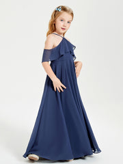 Off the Shoulder Long Junior Bridesmaid Dresses Stormy
