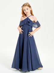 Off the Shoulder Long Junior Bridesmaid Dresses Stormy