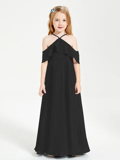 Off the Shoulder Long Junior Bridesmaid Dresses Black