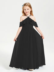 Off the Shoulder Long Junior Bridesmaid Dresses Black