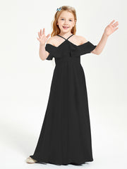 Off the Shoulder Long Junior Bridesmaid Dresses Black