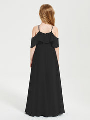 Off the Shoulder Long Junior Bridesmaid Dresses Black