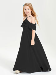 Off the Shoulder Long Junior Bridesmaid Dresses Black