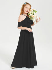 Off the Shoulder Long Junior Bridesmaid Dresses Black