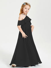Off the Shoulder Long Junior Bridesmaid Dresses Black