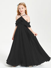 Off the Shoulder Long Junior Bridesmaid Dresses Black