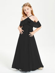 Off the Shoulder Long Junior Bridesmaid Dresses Black