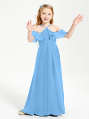 Off the Shoulder Long Junior Bridesmaid Dresses Blue