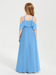Off the Shoulder Long Junior Bridesmaid Dresses Blue