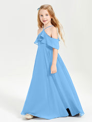 Off the Shoulder Long Junior Bridesmaid Dresses Blue