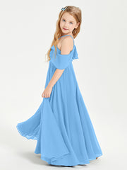 Off the Shoulder Long Junior Bridesmaid Dresses Blue