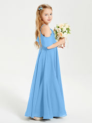 Off the Shoulder Long Junior Bridesmaid Dresses Blue