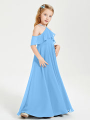 Off the Shoulder Long Junior Bridesmaid Dresses Blue