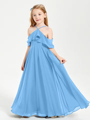 Off the Shoulder Long Junior Bridesmaid Dresses Blue
