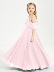 Off the Shoulder Long Junior Bridesmaid Dresses Blushing Pink