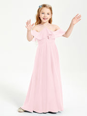 Off the Shoulder Long Junior Bridesmaid Dresses Blushing Pink