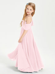 Off the Shoulder Long Junior Bridesmaid Dresses Blushing Pink
