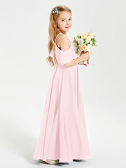 Off the Shoulder Long Junior Bridesmaid Dresses Blushing Pink