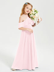 Off the Shoulder Long Junior Bridesmaid Dresses Blushing Pink