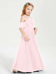 Off the Shoulder Long Junior Bridesmaid Dresses Blushing Pink