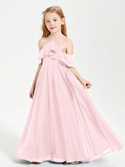 Off the Shoulder Long Junior Bridesmaid Dresses Blushing Pink