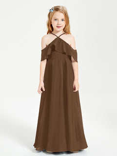 Off the Shoulder Long Junior Bridesmaid Dresses Brown