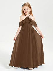 Off the Shoulder Long Junior Bridesmaid Dresses Brown