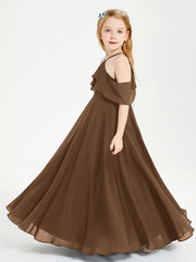 Off the Shoulder Long Junior Bridesmaid Dresses Brown
