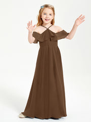 Off the Shoulder Long Junior Bridesmaid Dresses Brown