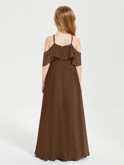 Off the Shoulder Long Junior Bridesmaid Dresses Brown