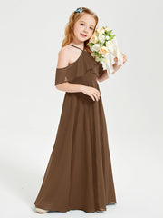 Off the Shoulder Long Junior Bridesmaid Dresses Brown