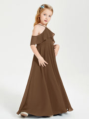 Off the Shoulder Long Junior Bridesmaid Dresses Brown