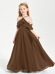 Off the Shoulder Long Junior Bridesmaid Dresses Brown