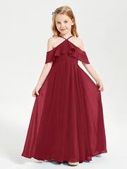 Off the Shoulder Long Junior Bridesmaid Dresses Burgundy