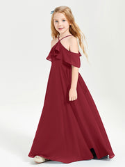 Off the Shoulder Long Junior Bridesmaid Dresses Burgundy