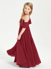 Off the Shoulder Long Junior Bridesmaid Dresses Burgundy